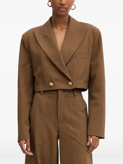 Haveone Cropped Double-breasted Blazer In Brown