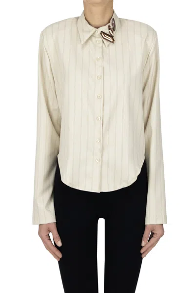 Haveone Cropped Pinstriped Shirt In Neutral