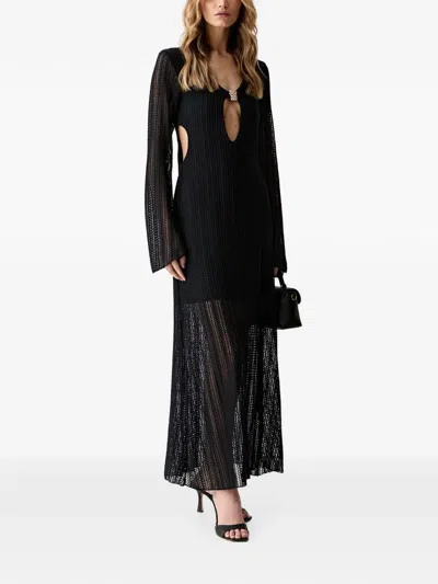 Haveone Cut-out Open-knit Maxi Dress In Black