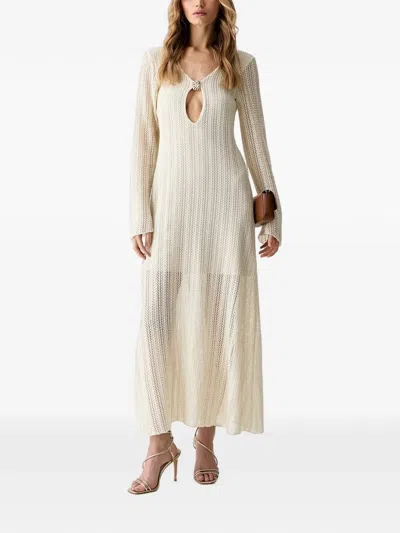 Haveone Cut-out Pointelle-knit Maxi Dress In Neutral