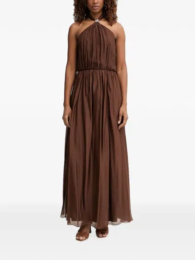 Haveone Embellished Halterneck Maxi Dress In Brown