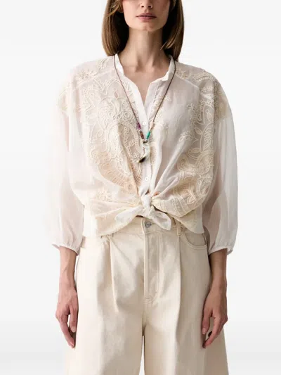 Haveone Embroidered Button-up Blouse In Neutral