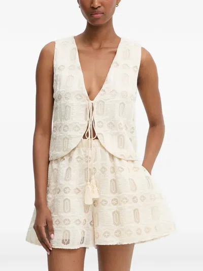 Haveone Embroidered Tie-fastening Top In Neutral