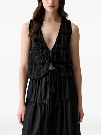 Haveone Embroidered Tie-fastening Top In Black