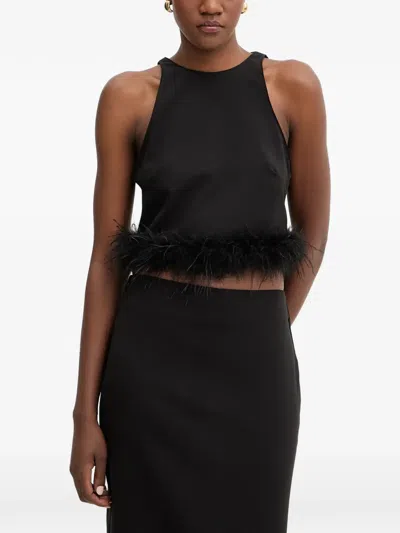 Haveone Feather-trim Cropped Top In Black