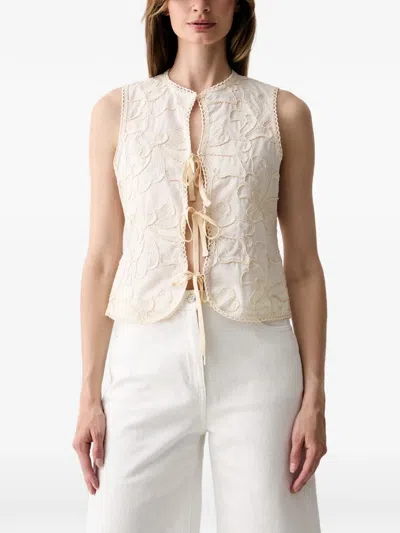 Haveone Floral-embroidered Tie-fastening Tank Top In Neutral