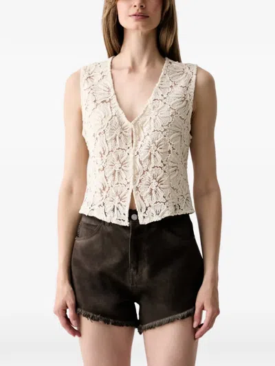 Haveone Floral-lace V-neck Top In Neutral