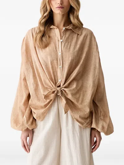 Haveone Front-tie Balloon-sleeve Blouse In Neutral