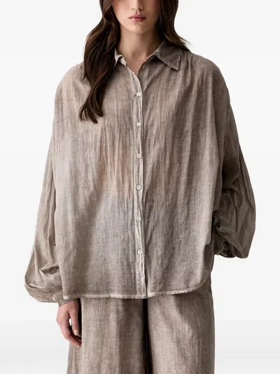 Haveone Gathered Balloon-sleeve Shirt In Brown