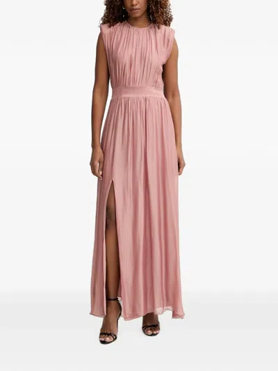 Haveone Gathered Side-slit Maxi Dress In Pink