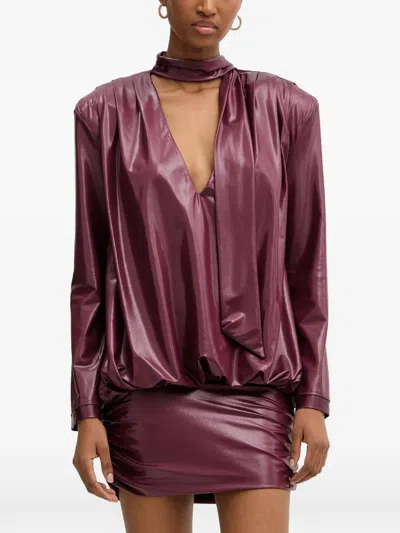 Haveone Haljina Ruched Pussy-bow Mini Dress In Burgundy