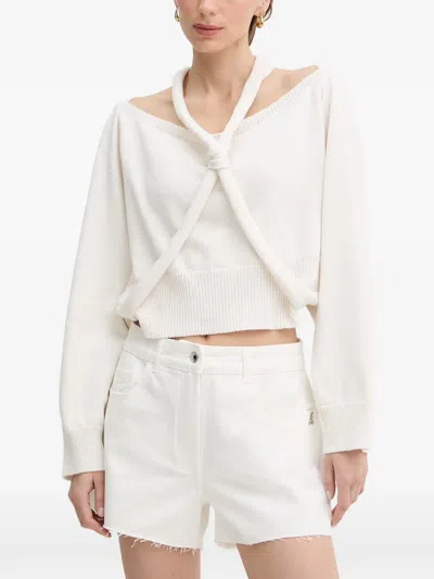Haveone Halterneck Cold-shoulder Sweater In Red