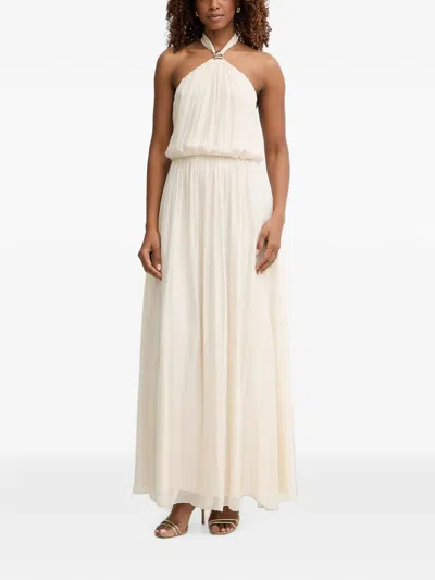 Haveone Halterneck Pleated Maxi Dress In White