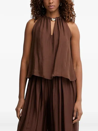 Haveone Halterneck Tie-fastening Top In Brown