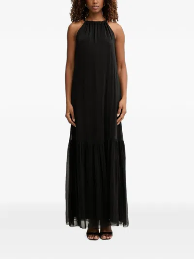 Haveone Halterneck Tiered Maxi Dress In Black