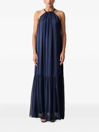Haveone Halterneck Tiered Maxi Dress In Blue
