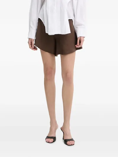 Haveone High-waisted Curved-hem Shorts In Brown