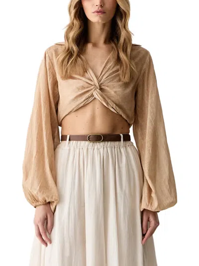 Haveone Knot-detail Cropped Blouse In Brown