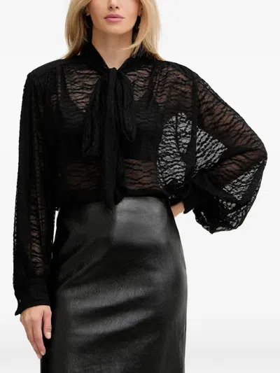 Haveone Lace Pussy-bow Blouse In Black