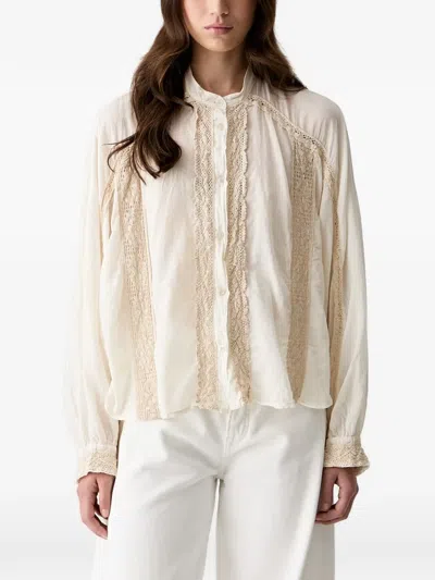 Haveone Lace-trim Button-up Blouse In Neutral