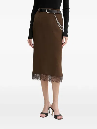 Haveone Lace-trim Chain-link Midi Skirt In Brown