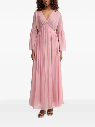 Haveone Maxi V-neck Bell-sleeve Dress In Pink