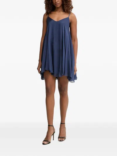 Haveone Mini V-neck Pleated Dress In Blue