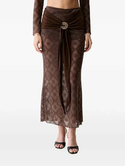 Haveone Patterned Buckled Maxi Skirt In Brown