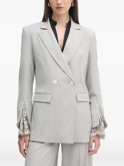 Haveone Pinstripe-pattern Double-breasted Blazer In Gray