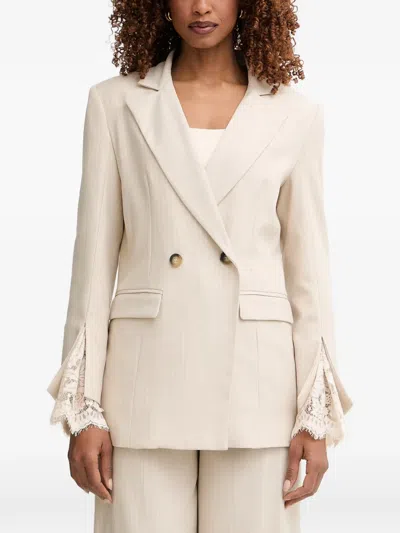 Haveone Pinstripe-pattern Lace-trim Blazer In Neutral