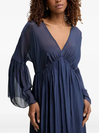 Haveone Pleated V-neck Maxi Dress In Blue