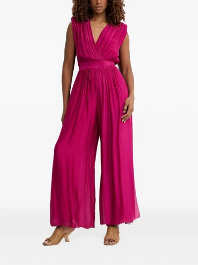 Haveone Pleated Wide-leg Jumpsuit In Pink