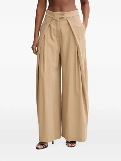 Haveone Pleated Wide-leg Palazzo Pants In Neutral