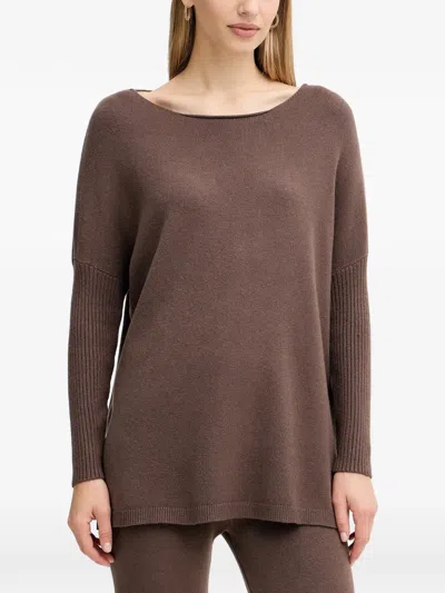 Haveone Ribbed-knit Tousers And Sweater Set In Brown