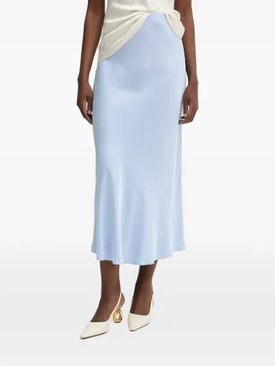 Haveone Satin-finish Bias-cut Midi Skirt In Blue