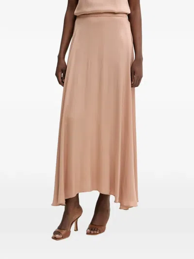 Haveone Satin-finish Flared Maxi Skirt In Neutral