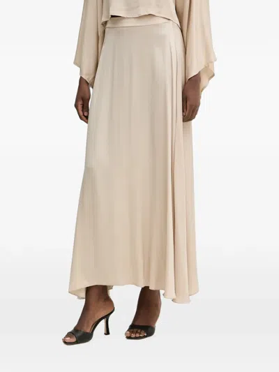 Haveone Satin-finish Flared Maxi Skirt In White
