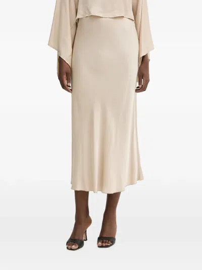 Haveone Satin-finish Flared Midi Skirt In Neutral