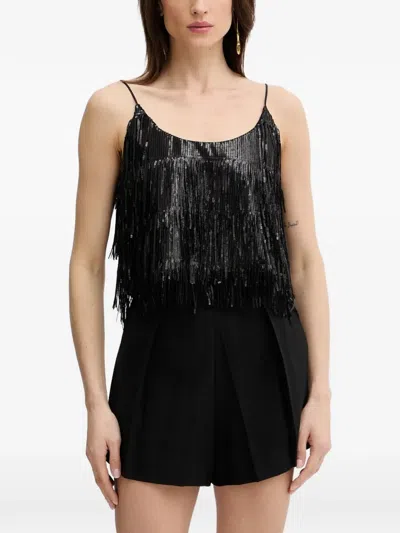 Haveone Sequin-embellished Fringed Top In Black