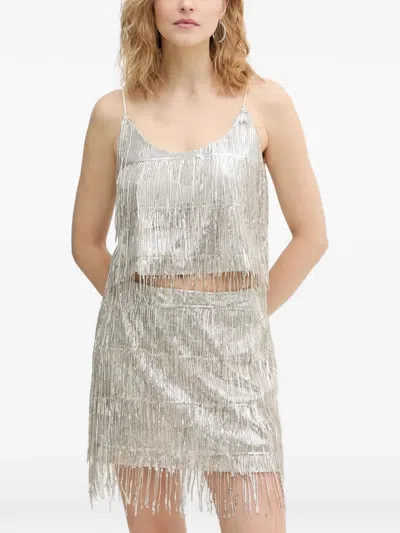 Haveone Sequin-embellished Fringed Top In White