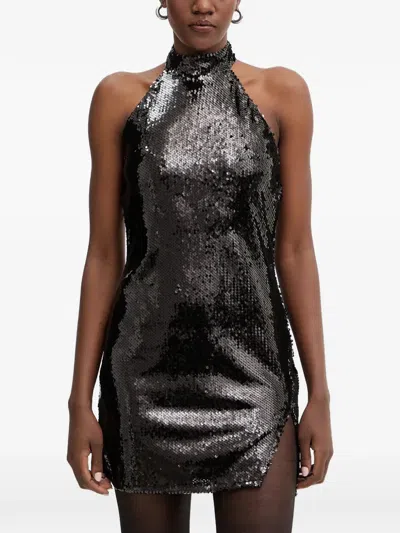 Haveone Sequin-embellished Halterneck Mini Dress In Black