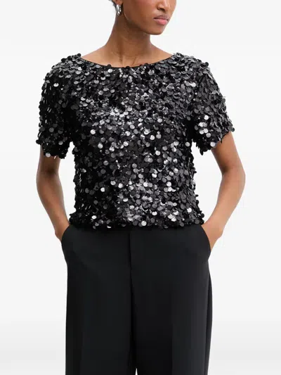 Haveone Sequin-embellished Short-sleeve Top In Black
