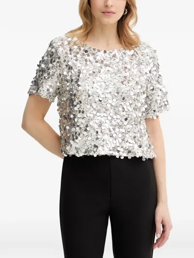 Haveone Sequin-embellished Short-sleeve Top In White