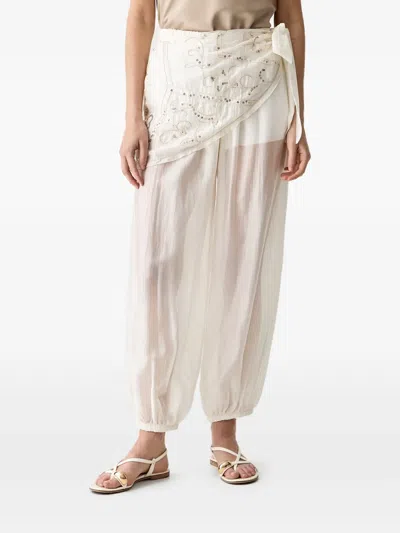 Haveone Sequin-embellished Wrap-style Trousers In White