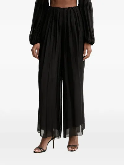 Haveone Sheer Pleated Palazzo Pants In Black