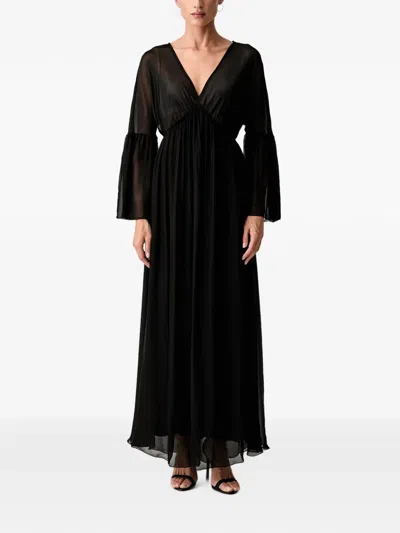 Haveone Sheer-panel Bell-sleeve Maxi Dress In Brown