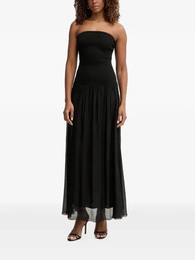 Haveone Shirred Strapless Dress In Black