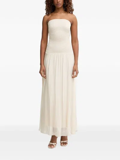 Haveone Shirred Strapless Dress In White