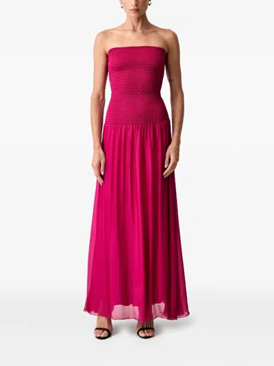 Haveone Shirred Strapless Maxi Dress In Pink