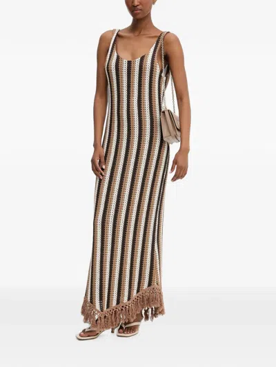 Haveone Striped Fringed Maxi Dress In Multi